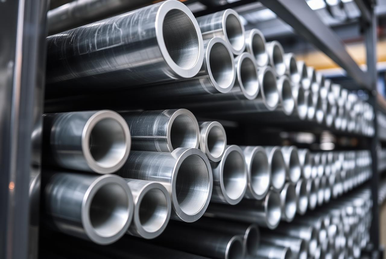 Aluminium extrusion billets in a production yard